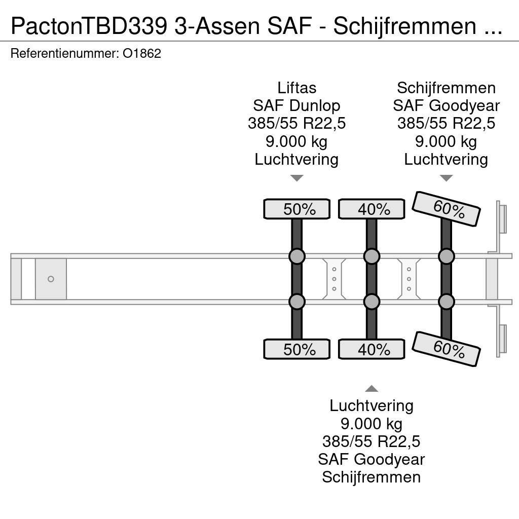 Pacton TBD339 3-Assen SAF - Schijfremmen - Lift-As - Stuu Curtainsider semi-trailers