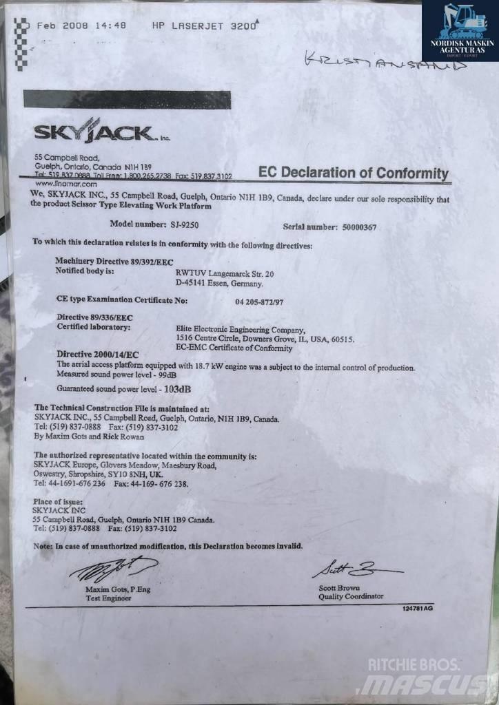 SkyJack 9250 Ollós emelők