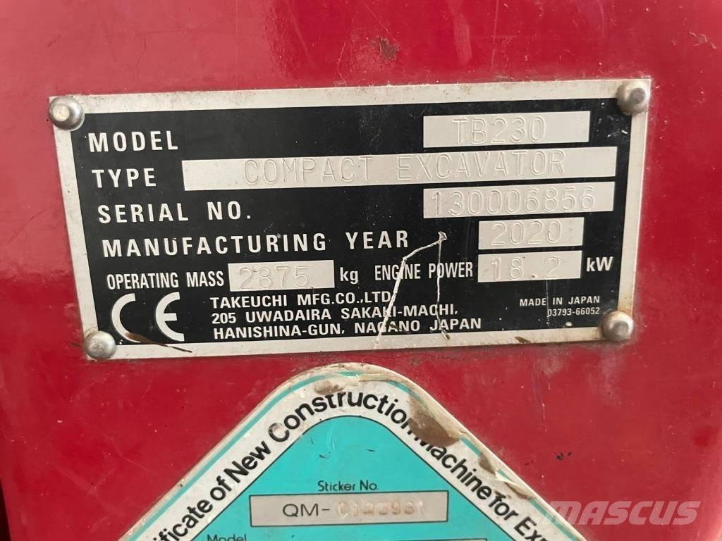 Takeuchi TB 230 Mini kotrók < 7t