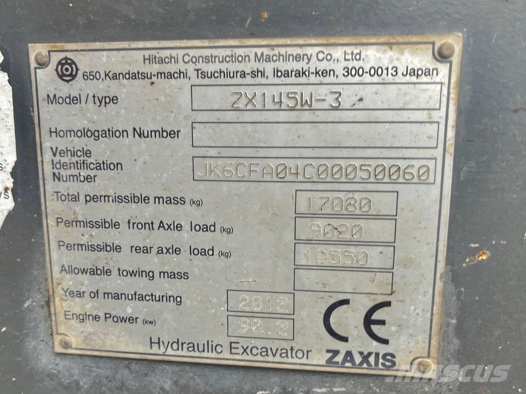 Hitachi ZX 145 W-3 Gumikerekes kotrók