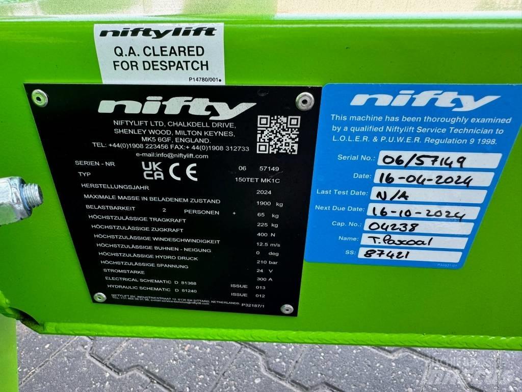 Niftylift 150 TET Pótkocsira szerelt emelők és állványok