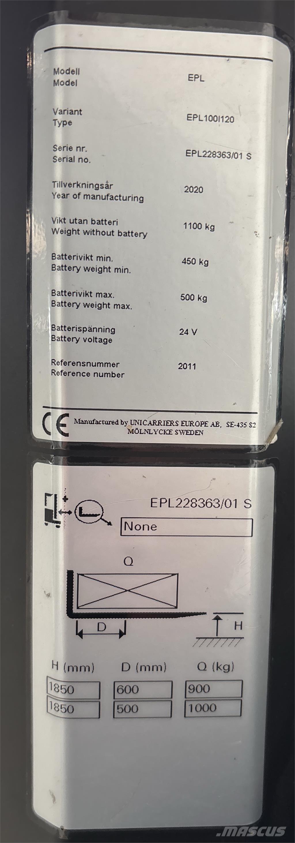 UniCarriers EPL100 Komissiózó alacsony emelésű targonca