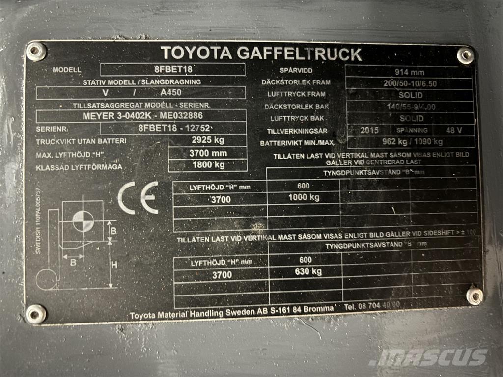 Toyota 8FBET18 Elektromos targoncák