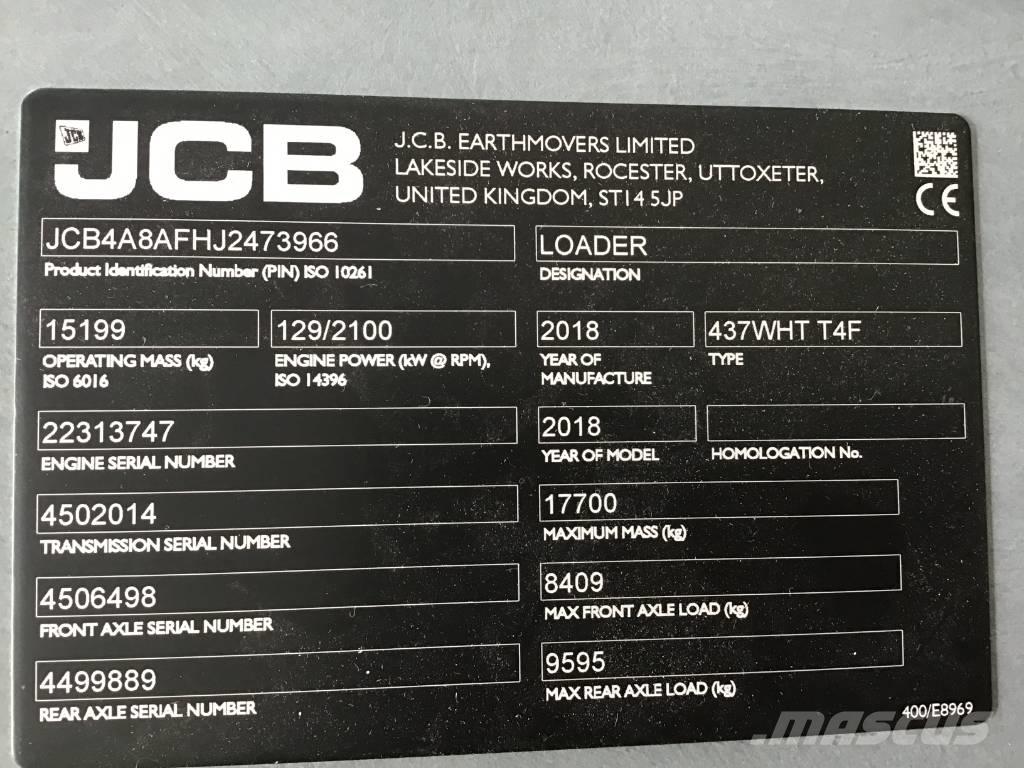 JCB 437 WHT Gumikerekes homlokrakodók
