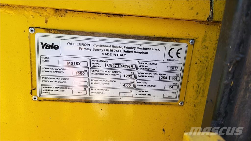 Yale MS15X 2017 Elektromos gyalogkíséretű targoncák