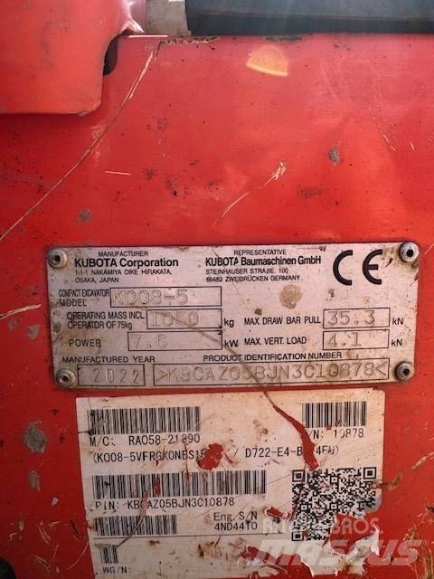 Kubota K 008-5 Mini kotrók < 7t