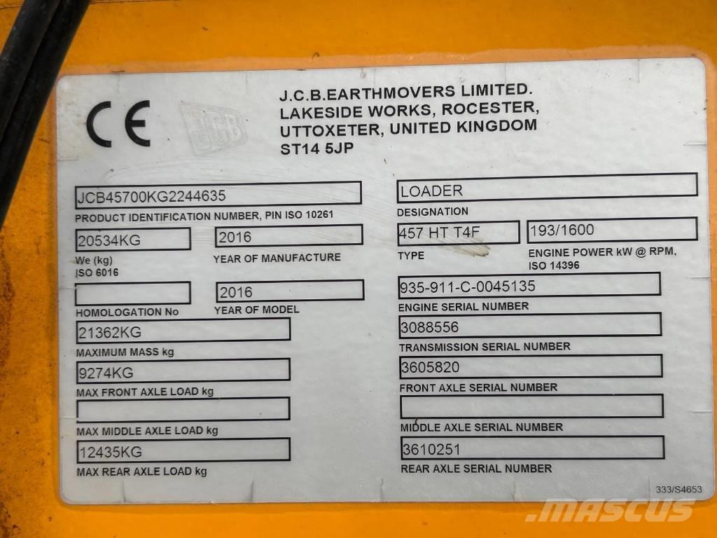 JCB 457 HT Gumikerekes homlokrakodók