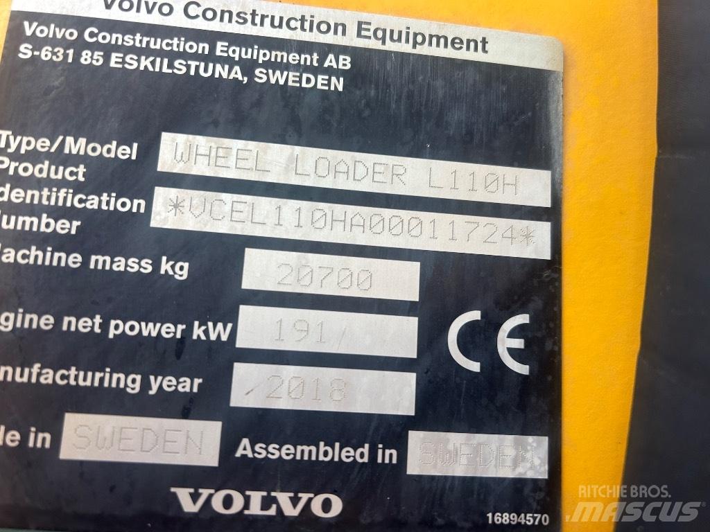 Volvo L110H L/Boom Gumikerekes homlokrakodók