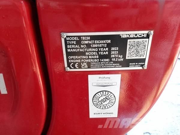 Takeuchi TB 230 Mini kotrók < 7t