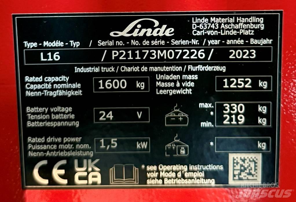 Linde L16/1173-01 Gyalogkíséretű targonca