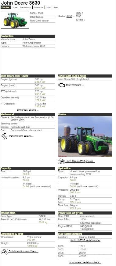 John Deere 8530 Traktorok