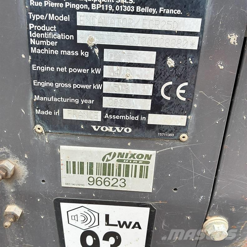 Volvo ECR25D Mini kotrók < 7t