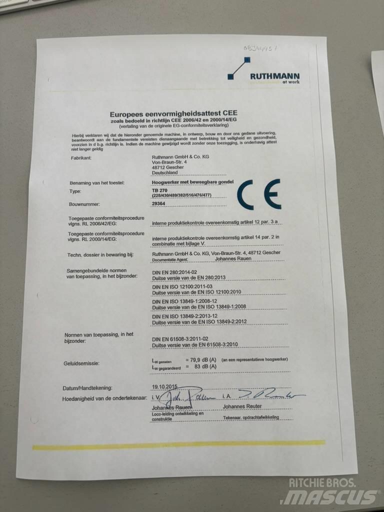 Ruthmann TB 270 Teherautóra szerelt emelők és állványok