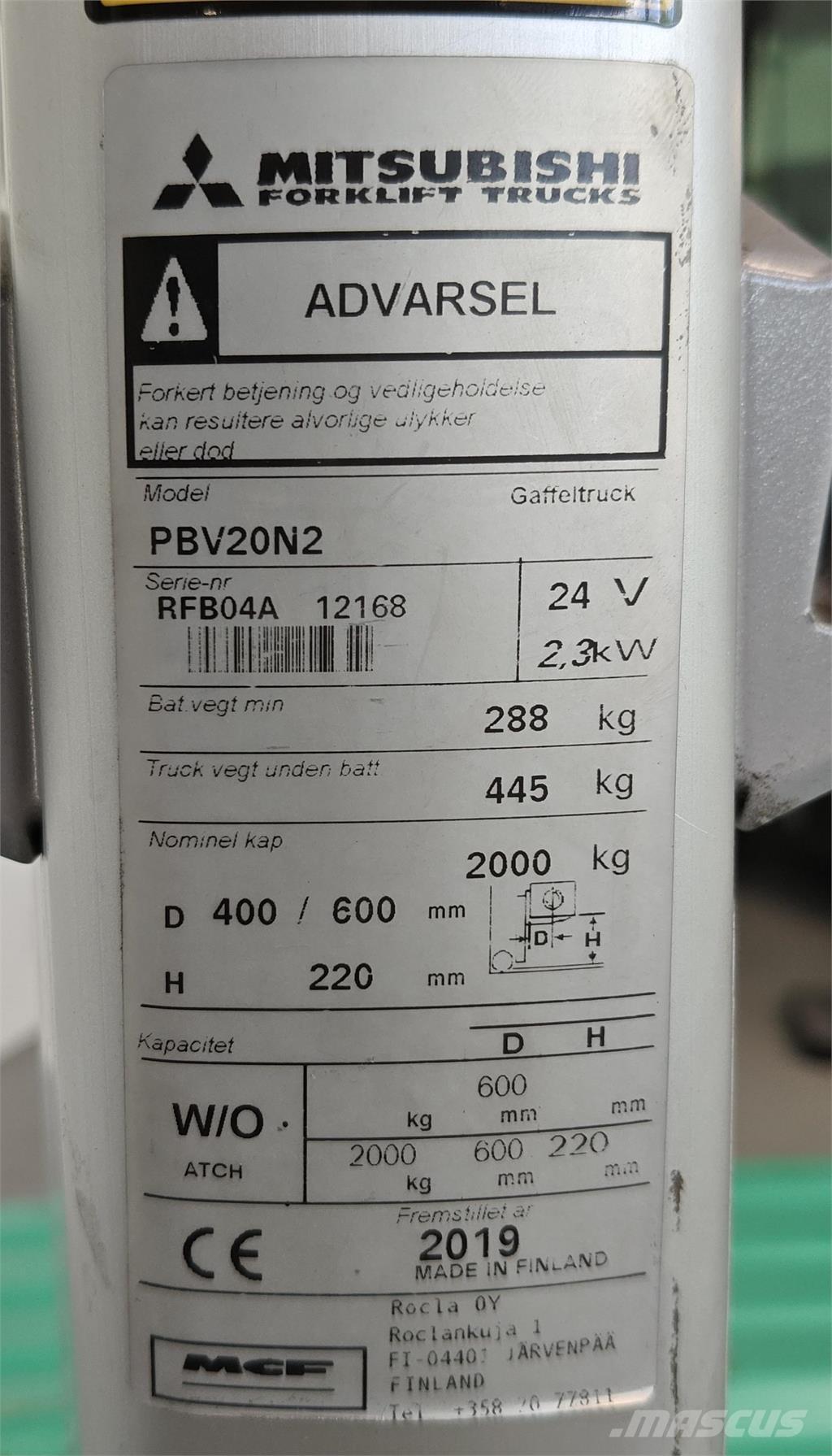 Mitsubishi PBV20N2 Platós targonca