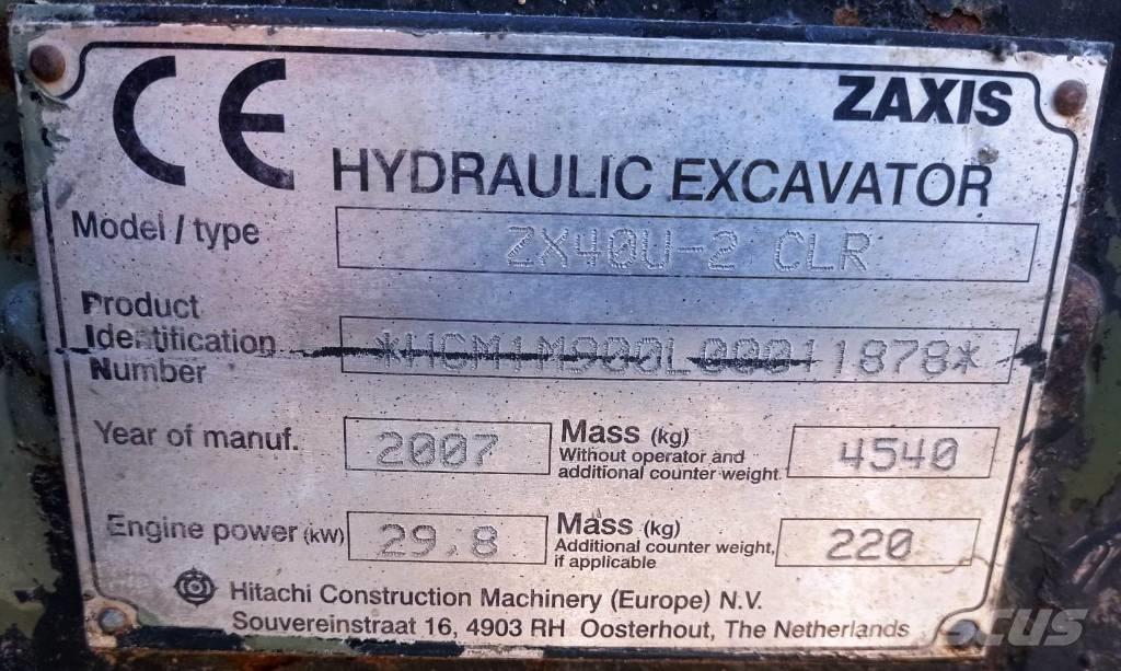 Hitachi ZX 40 U-2 Mini kotrók < 7t