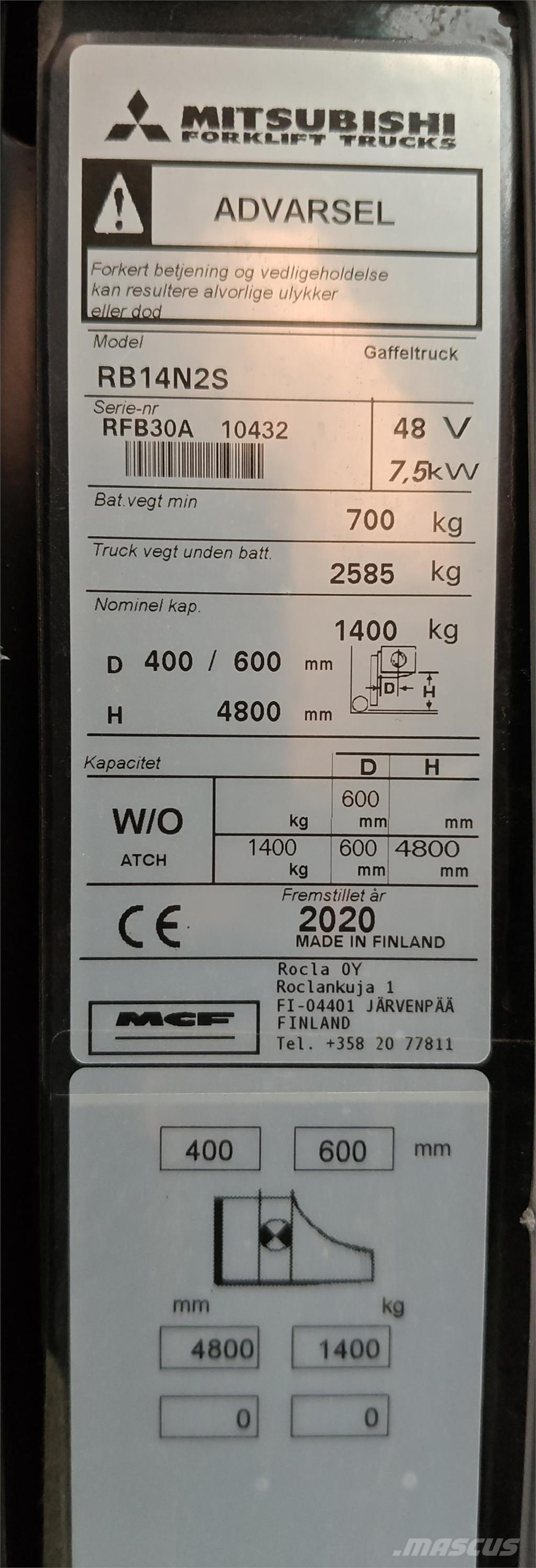 Mitsubishi RB14N2S Tolóoszlopos targonca