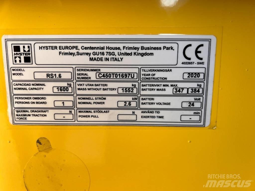 Hyster RS1.6 Elektromos gyalogkíséretű targoncák