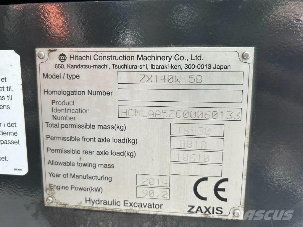 Hitachi ZX140W-5B Gumikerekes kotrók