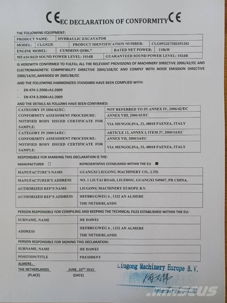 LiuGong CLG 922 E Lánctalpas kotrók