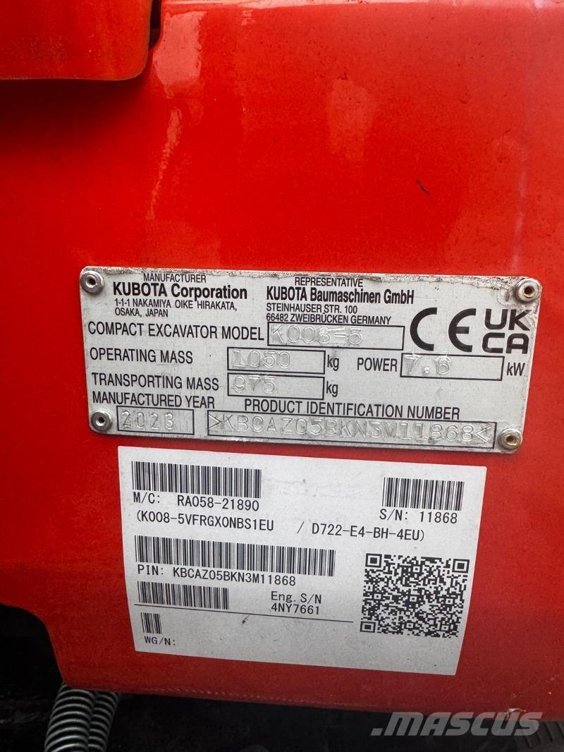 Kubota K008-5 Mini kotrók < 7t