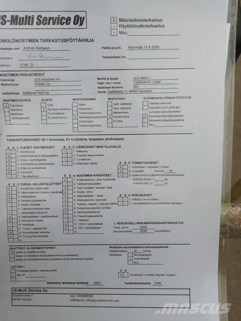 JLG 450 AJ Karos emelők