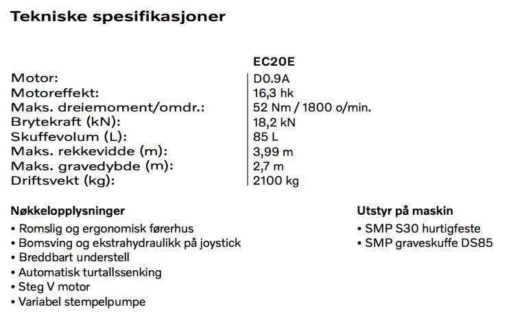 Volvo EC 20 E Mini kotrók < 7t