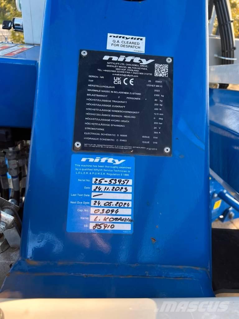 Niftylift 170 HET Pótkocsira szerelt emelők és állványok