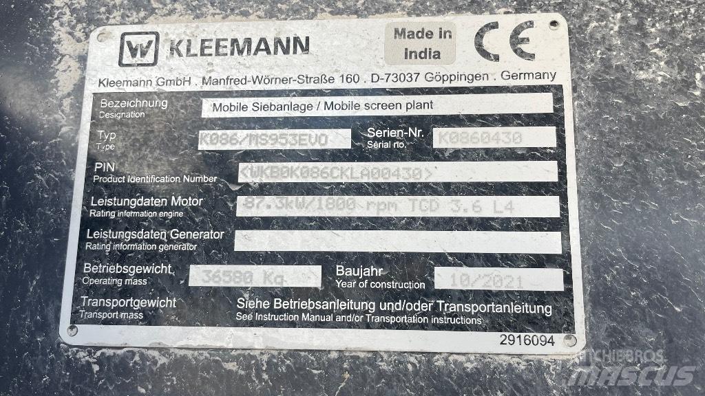 Kleemann 953 Osztályozó berendezések