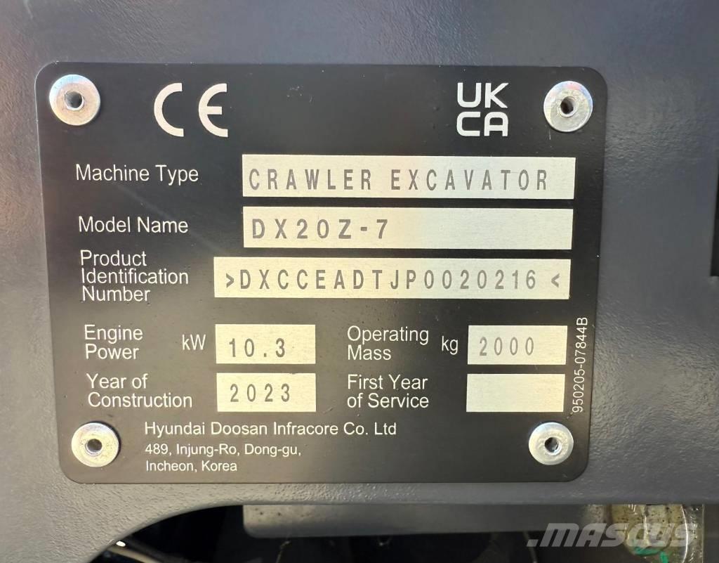 Doosan DX 20 Z-7 Mini kotrók < 7t