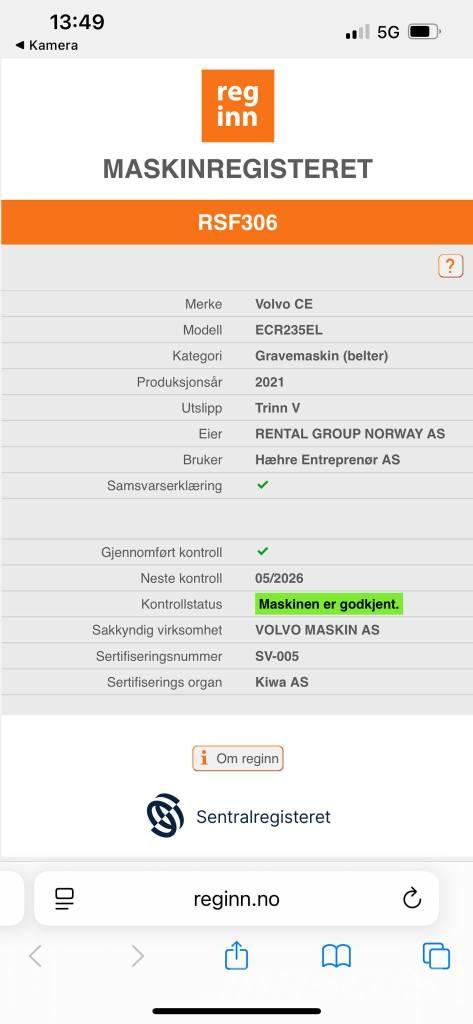 Volvo ECR 235 EL Lánctalpas kotrók