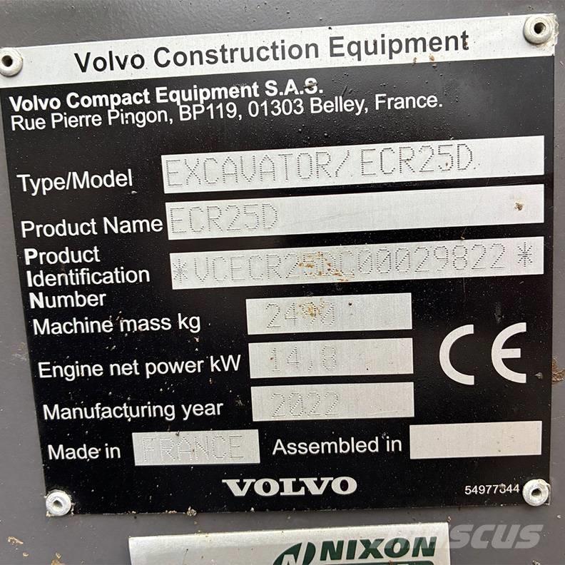 Volvo ECR25D Mini kotrók < 7t