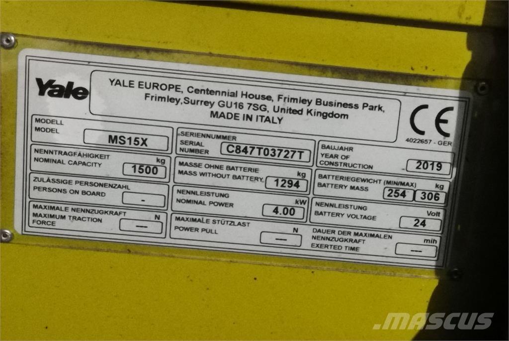 Yale MS15XSL Elektromos gyalogkíséretű targoncák
