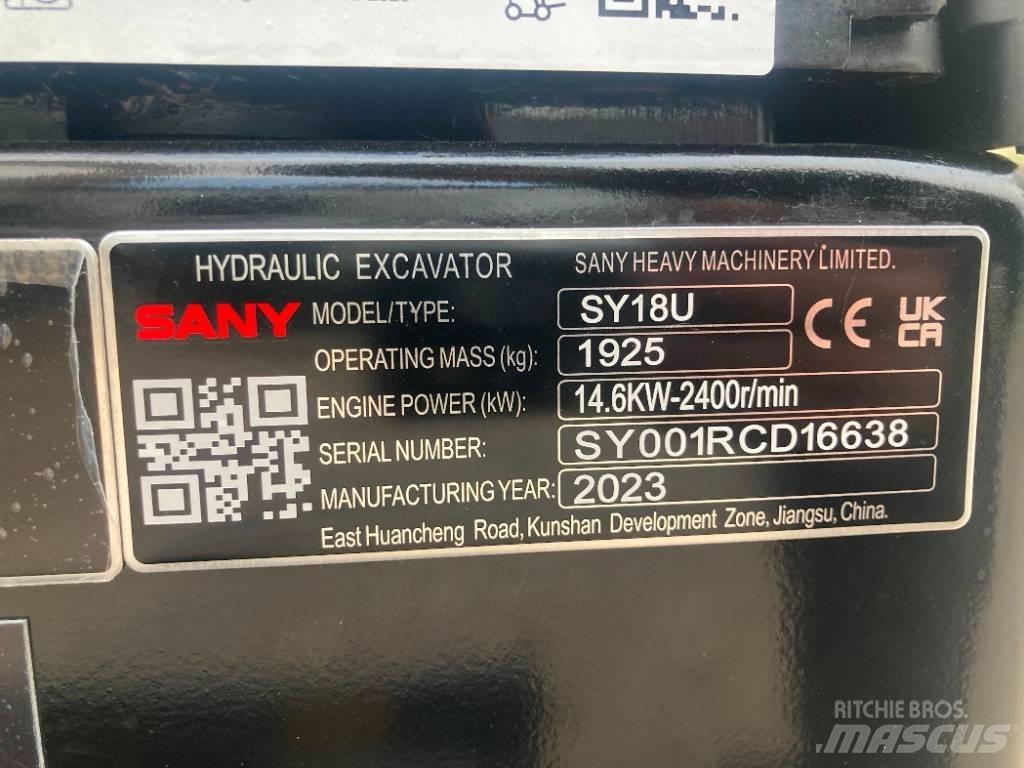 Sany SY 18U Mini kotrók < 7t