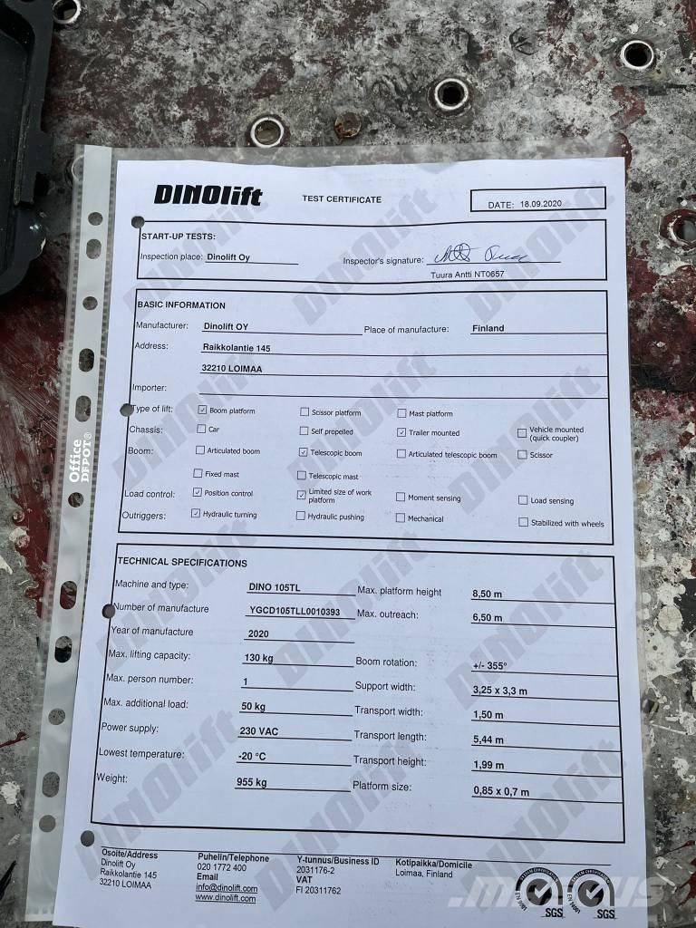 Dino 105TL Pótkocsira szerelt emelők és állványok