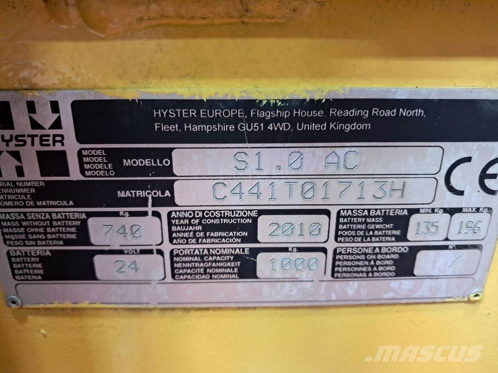 Hyster S1.0 AC Gyalogkíséretű targonca
