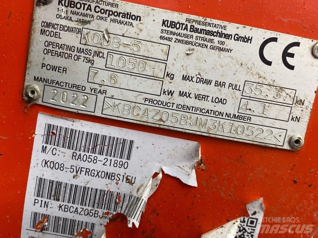 Kubota K008-5 Mini kotrók < 7t
