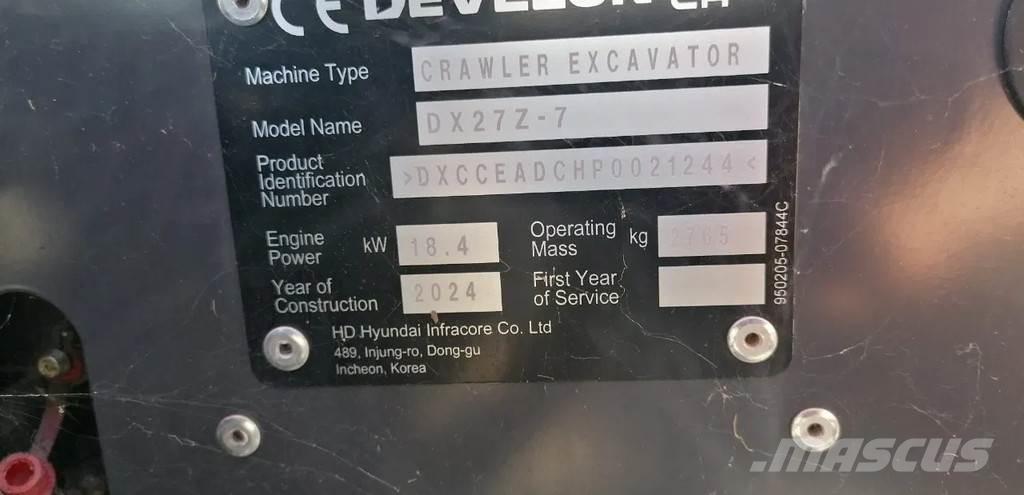 Doosan DX27Z-7 Mini kotrók < 7t