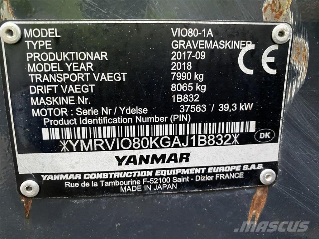 Yanmar VIO80-1A Gumikerekes kotrók