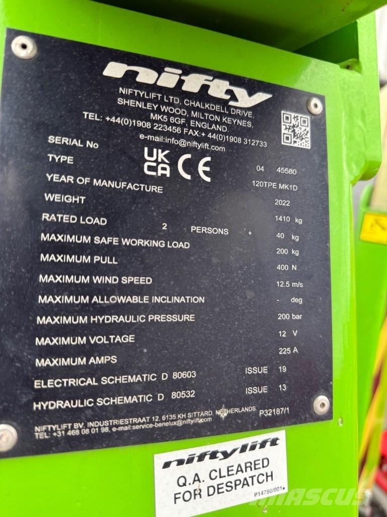 Niftylift 120TPE Pótkocsira szerelt emelők és állványok