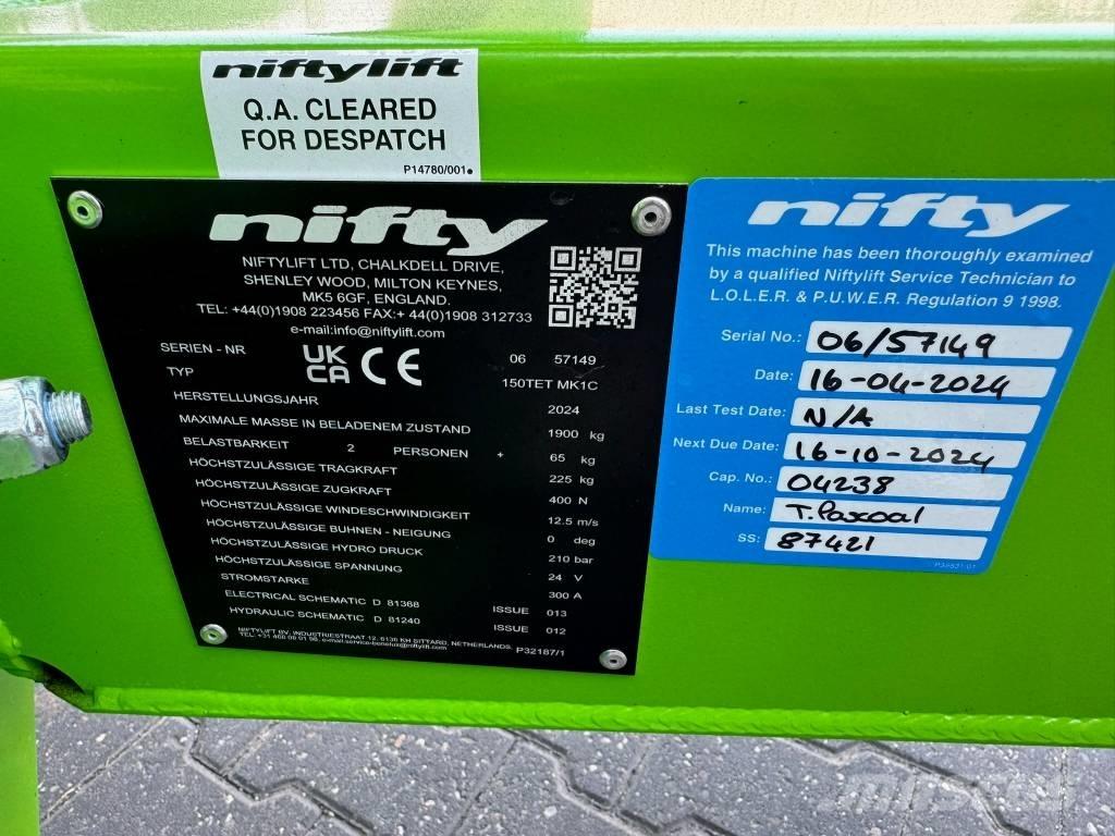 Niftylift 150 TET Pótkocsira szerelt emelők és állványok