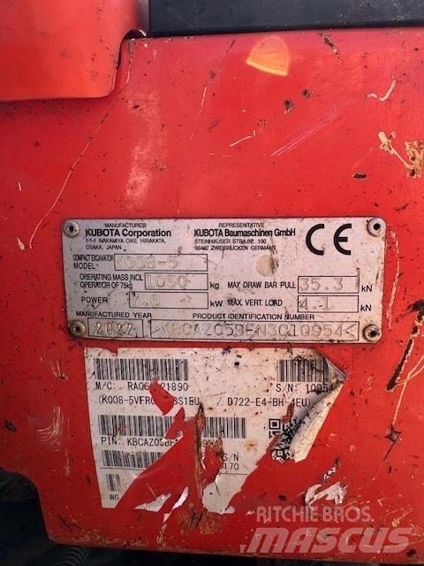 Kubota K 008-5 Mini kotrók < 7t