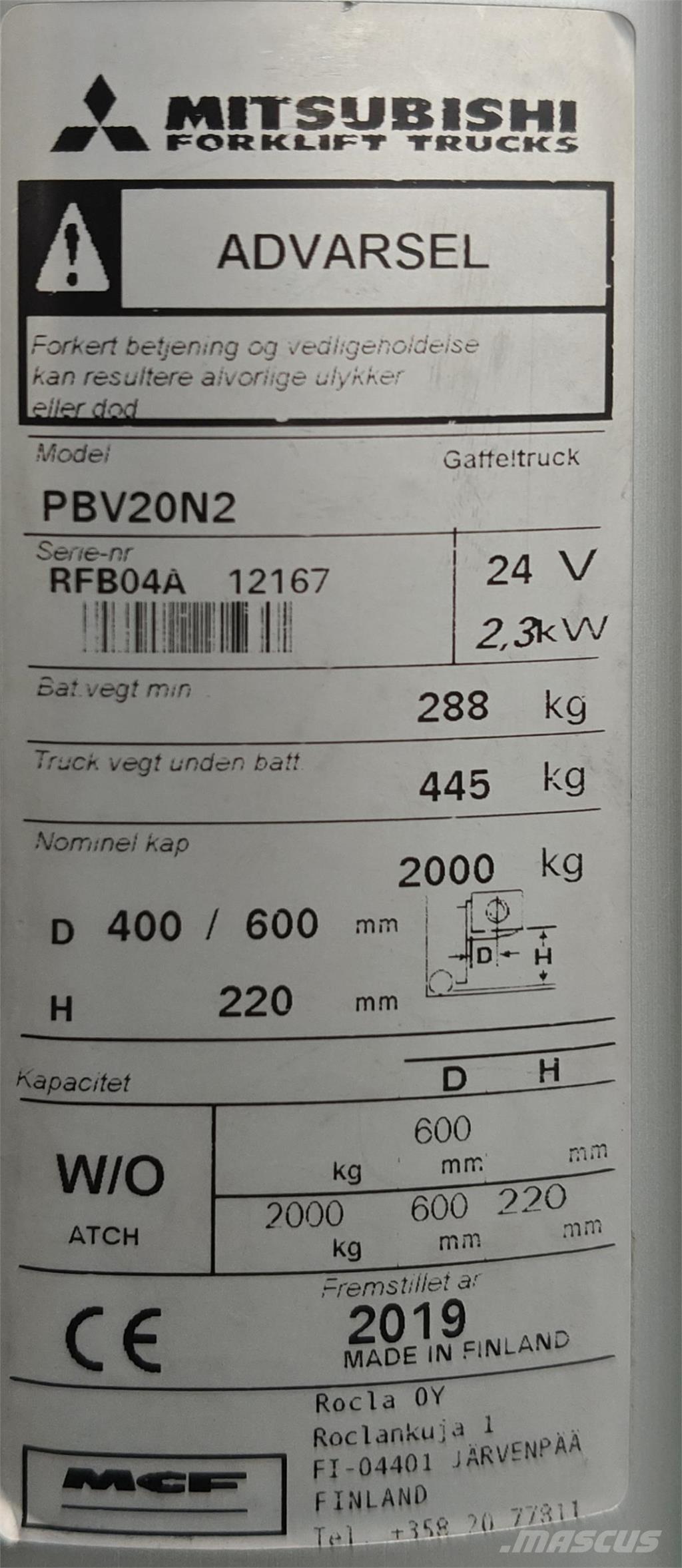 Mitsubishi PBV20N2 Platós targonca