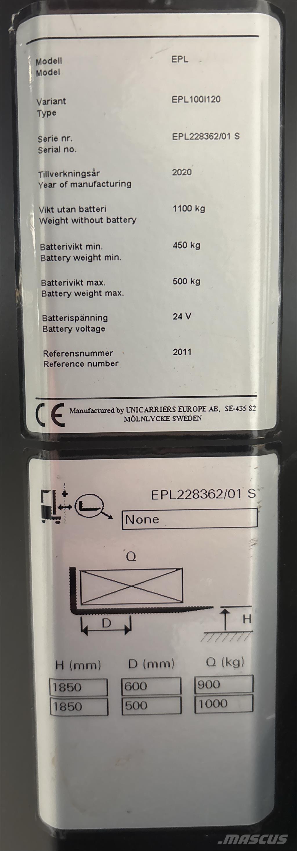 UniCarriers EPL100 Komissiózó alacsony emelésű targonca