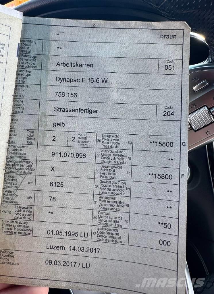 Dynapac F 16-6W Aszfalt terítõ gépek