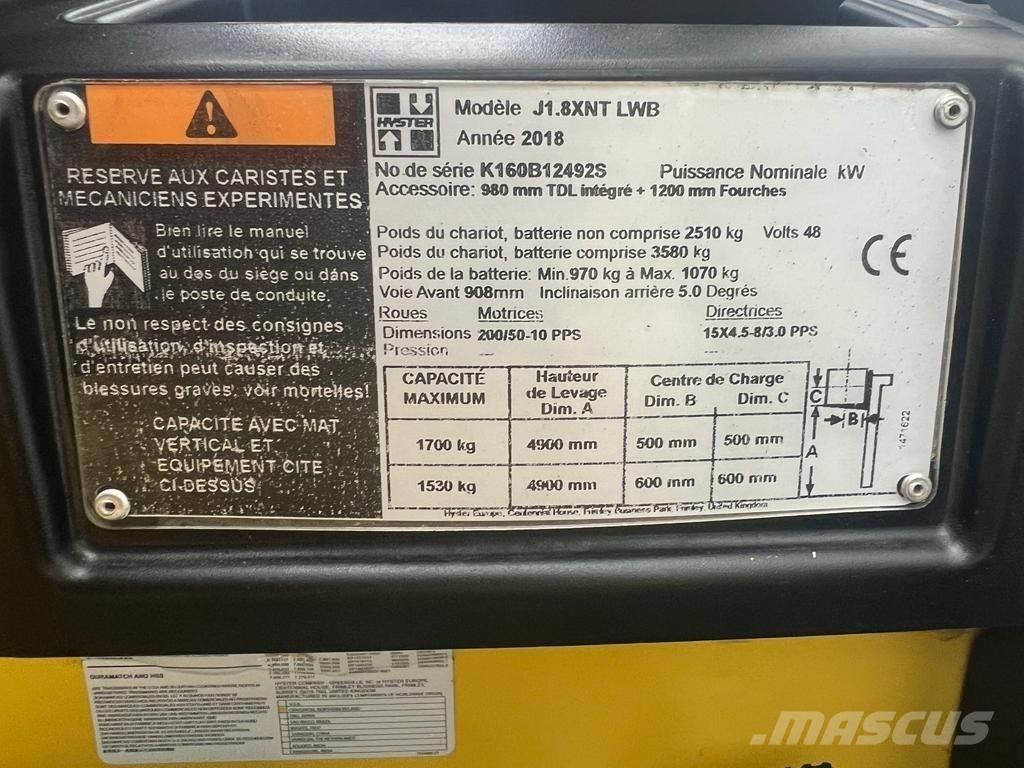 Hyster J 1.8 XNT Elektromos targoncák