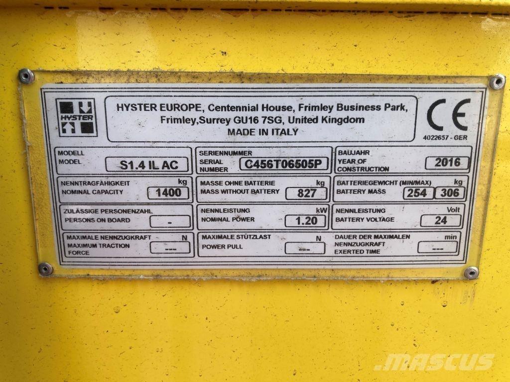 Hyster S 1.4 IL Gyalogkíséretű targonca