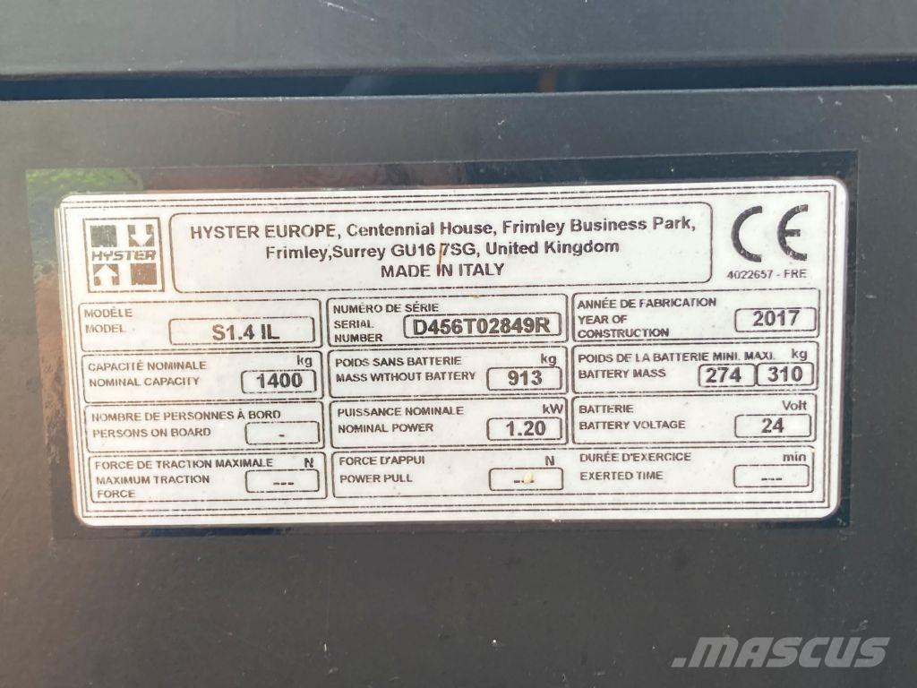 Hyster S 1.4 IL Gyalogkíséretű targonca