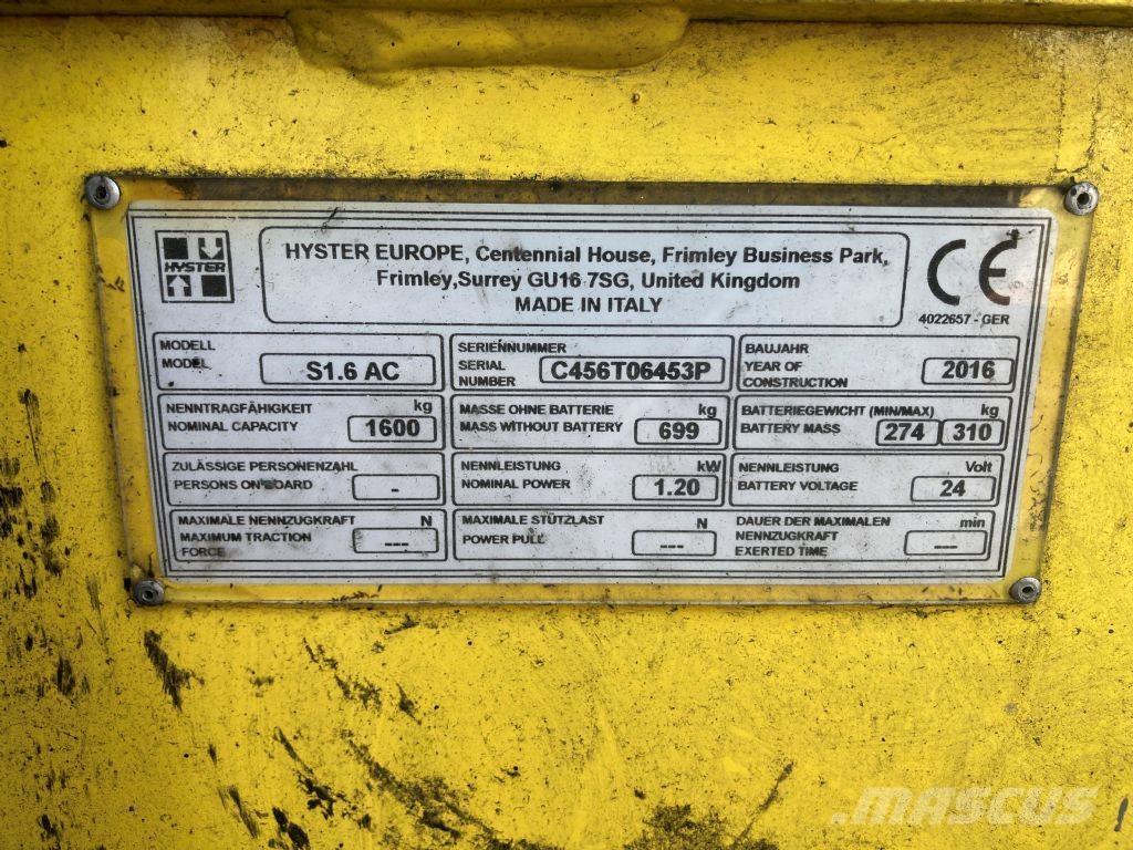 Hyster S 1.6 AC Gyalogkíséretű targonca