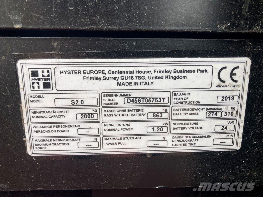 Hyster S 2.0 Gyalogkíséretű targonca