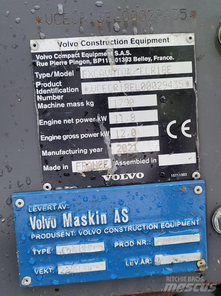 Volvo ECR18E Mini kotrók < 7t